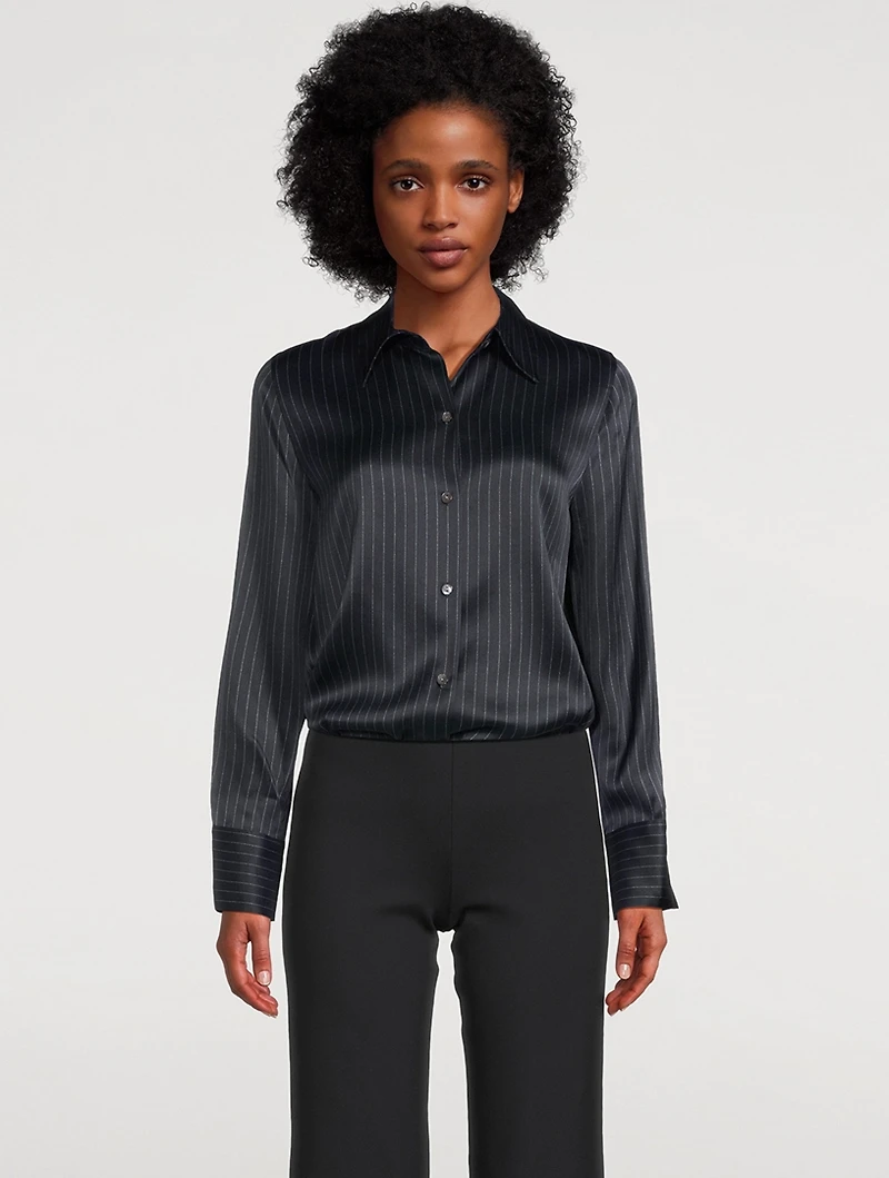 Slim Silk Shirt Pinstripe Print