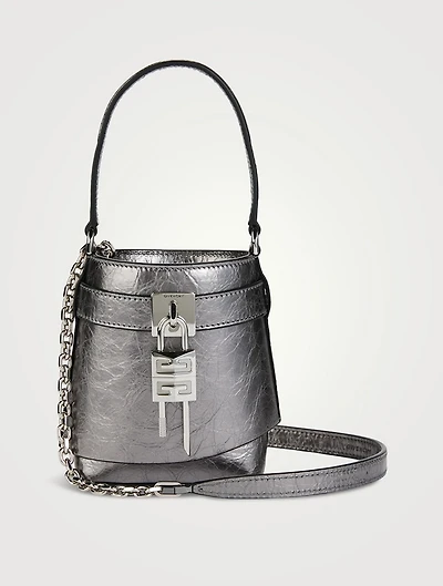Micro Shark Lock Metallic Leather Bucket Bag