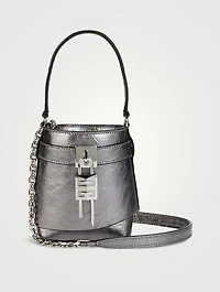 Micro Shark Lock Metallic Leather Bucket Bag