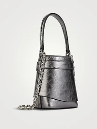 Micro Shark Lock Metallic Leather Bucket Bag