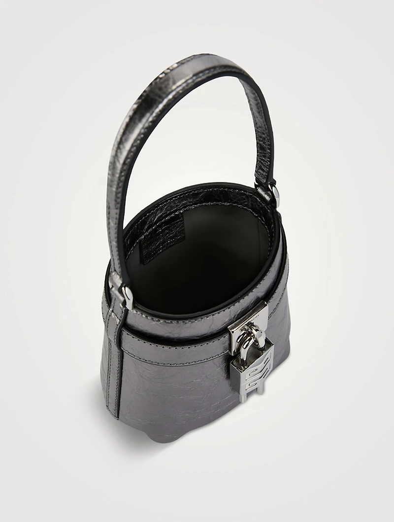 Micro Shark Lock Metallic Leather Bucket Bag