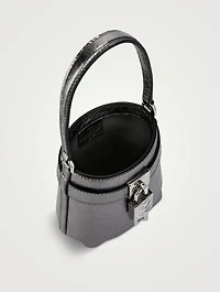 Micro Shark Lock Metallic Leather Bucket Bag