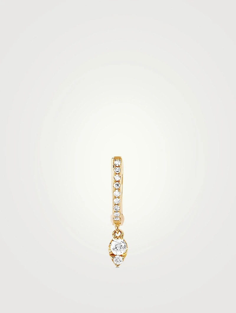 Mini 14K Gold Teardrop Huggie Hoop Earring With Diamonds