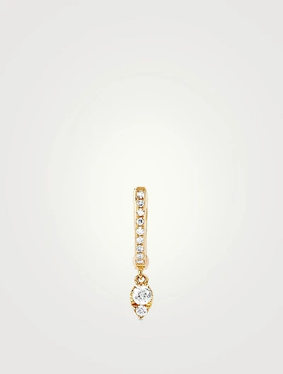 Mini 14K Gold Teardrop Huggie Hoop Earring With Diamonds