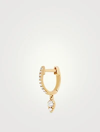 Mini 14K Gold Teardrop Huggie Hoop Earring With Diamonds