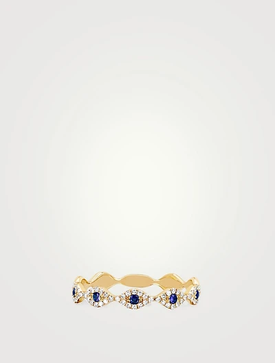 14K Gold Evil Eye Stacking Ring With Blue Sapphire And Diamonds