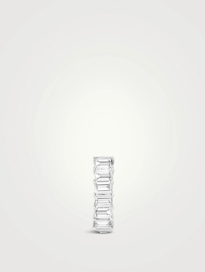14K Gold Diamond Baguette Huggie Hoop Earring
