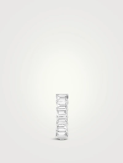 14K White Gold Diamond Baguette Huggie Hoop Earring