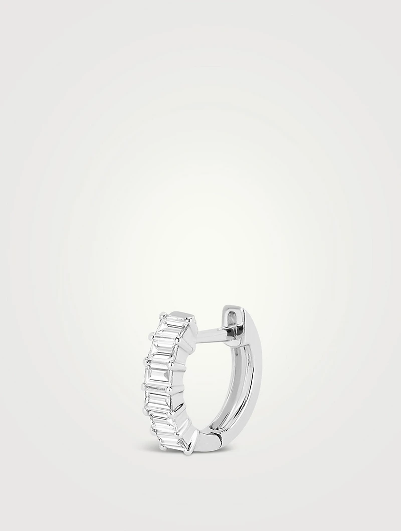 14K Gold Diamond Baguette Huggie Hoop Earring