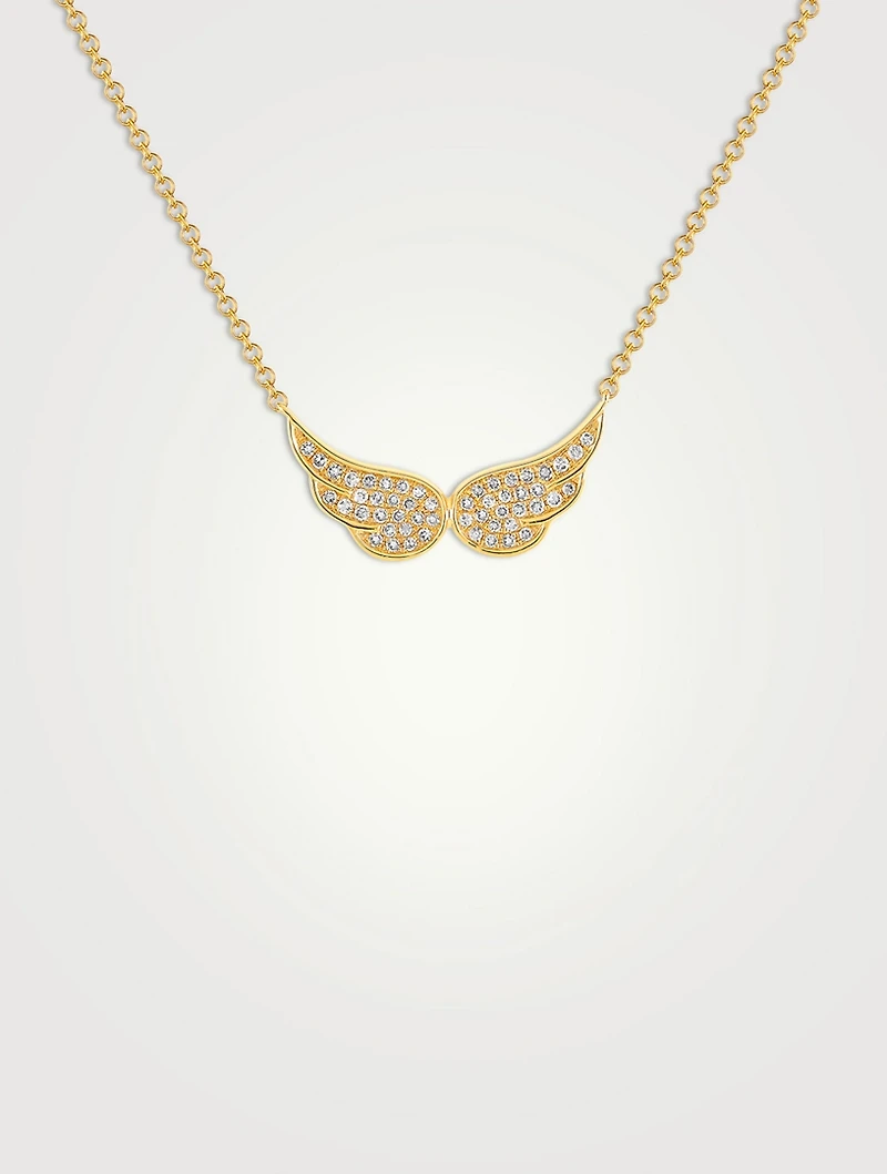 14K Gold Double Angel Wing Necklace With Diamonds
