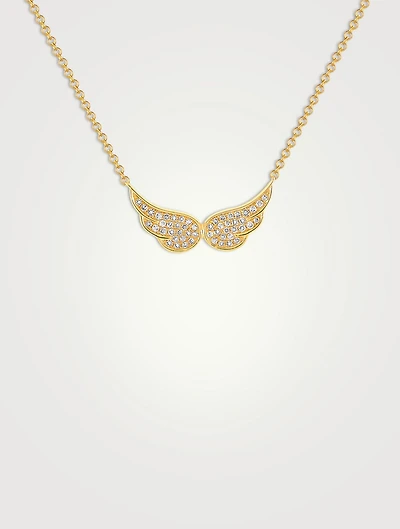 14K Gold Double Angel Wing Necklace With Diamonds