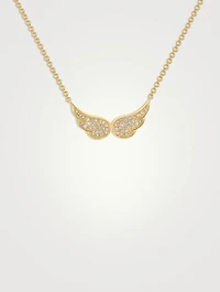 14K Gold Double Angel Wing Necklace With Diamonds