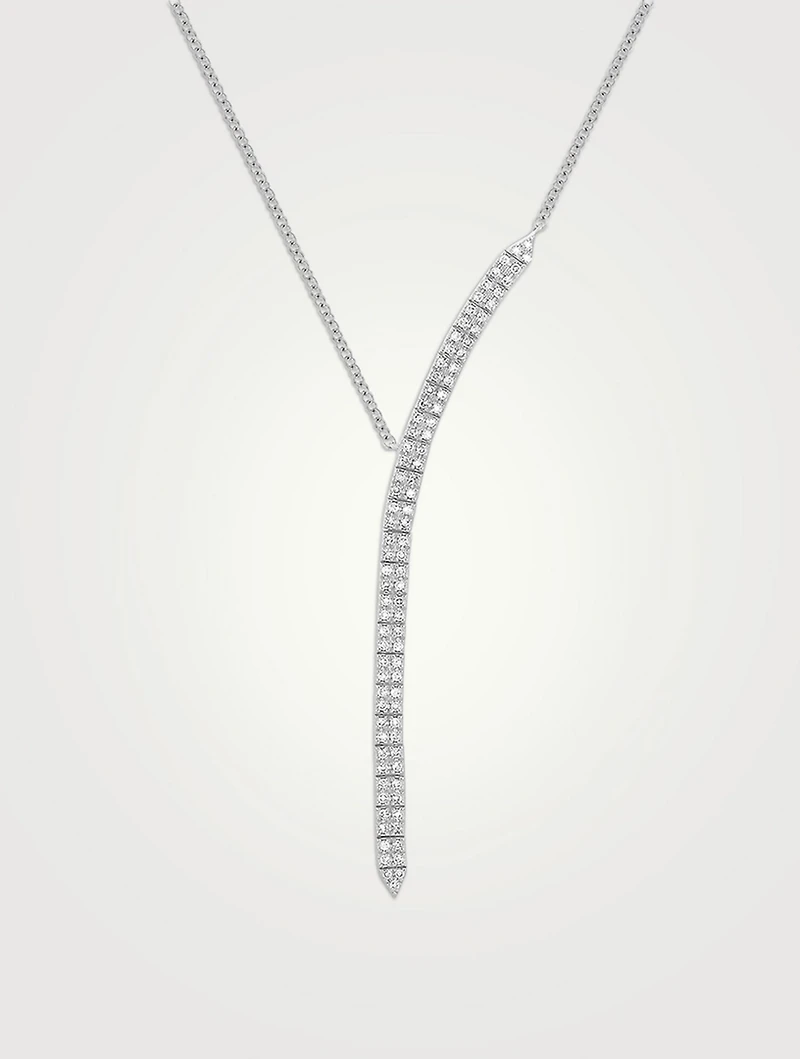 14K White Gold Diamond Double Row Waterfall Necklace