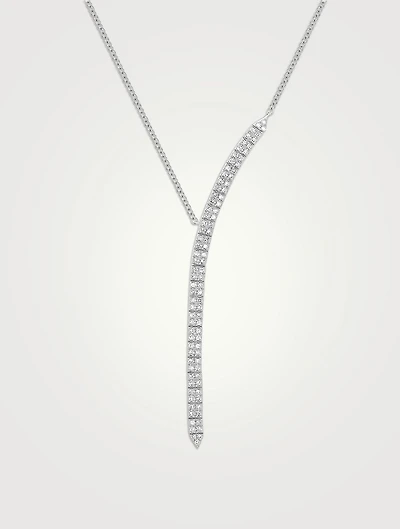 14K White Gold Diamond Double Row Waterfall Necklace