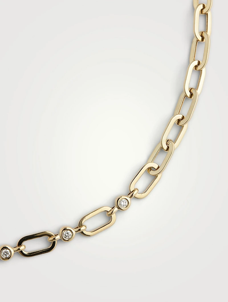 14K Gold Diamond Pillow Jumbo Link Chain Necklace