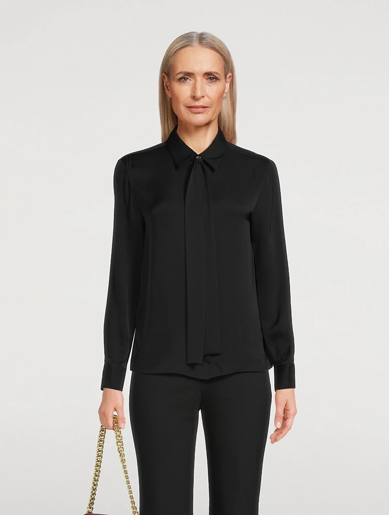 Silk Georgette Tie-Neck Blouse