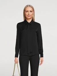 Silk Georgette Tie-Neck Blouse