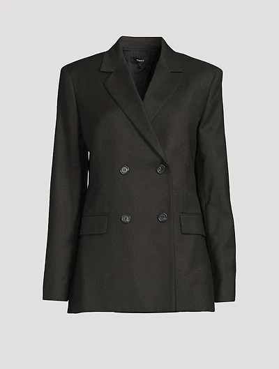 Double-Breasted Flannel Wool Blazer