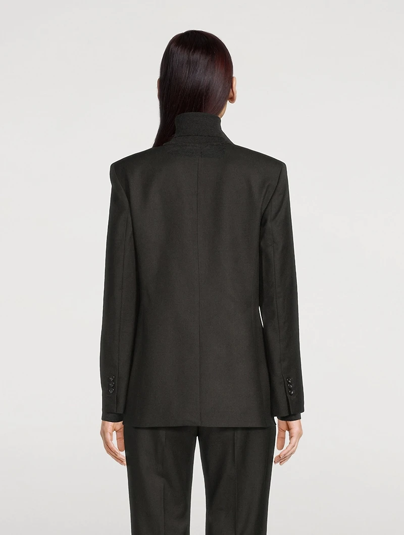 Double-Breasted Flannel Wool Blazer