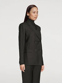 Double-Breasted Flannel Wool Blazer