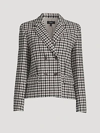 Double-Breasted Wool Blazer Houndstooth Print