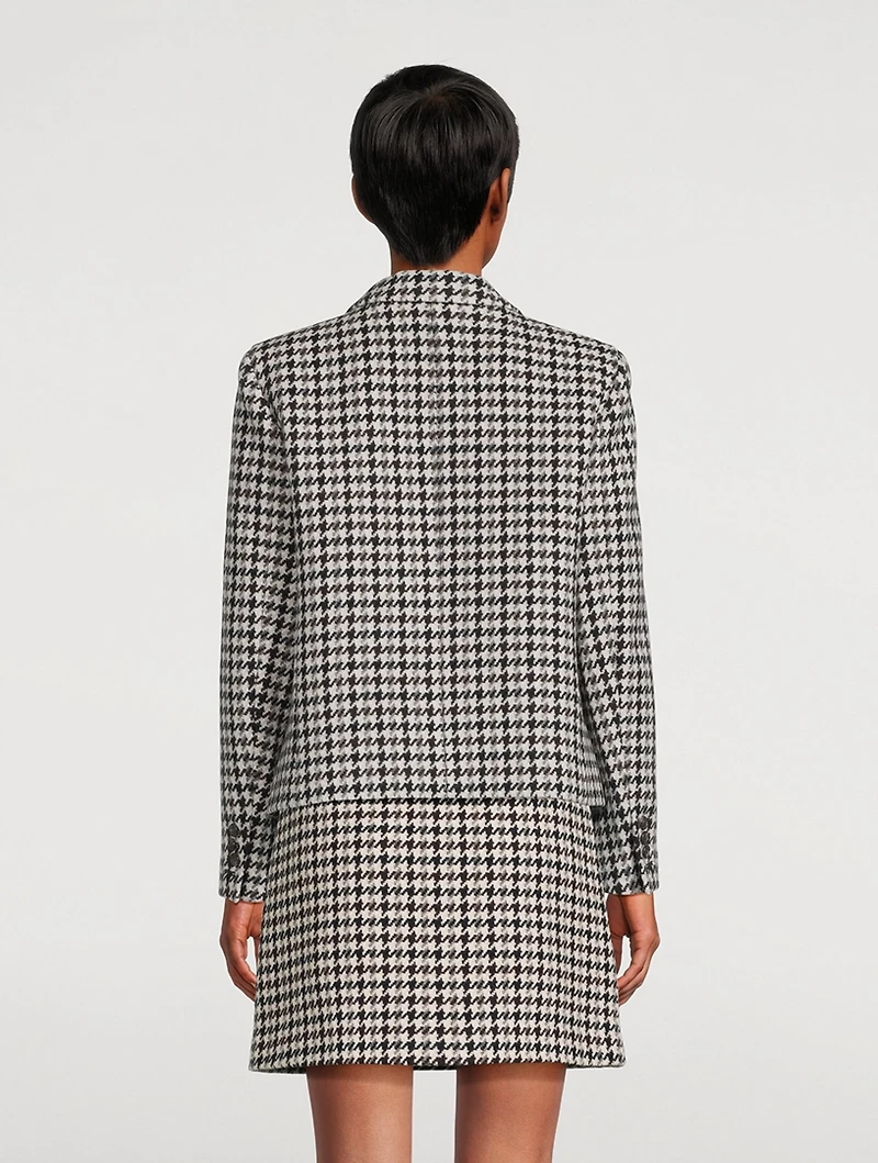 Double-Breasted Wool Blazer Houndstooth Print
