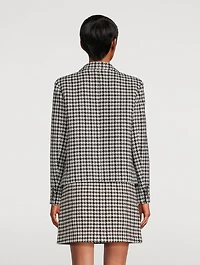 Double-Breasted Wool Blazer Houndstooth Print