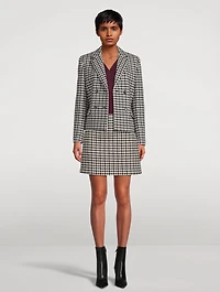 Double-Breasted Wool Blazer Houndstooth Print