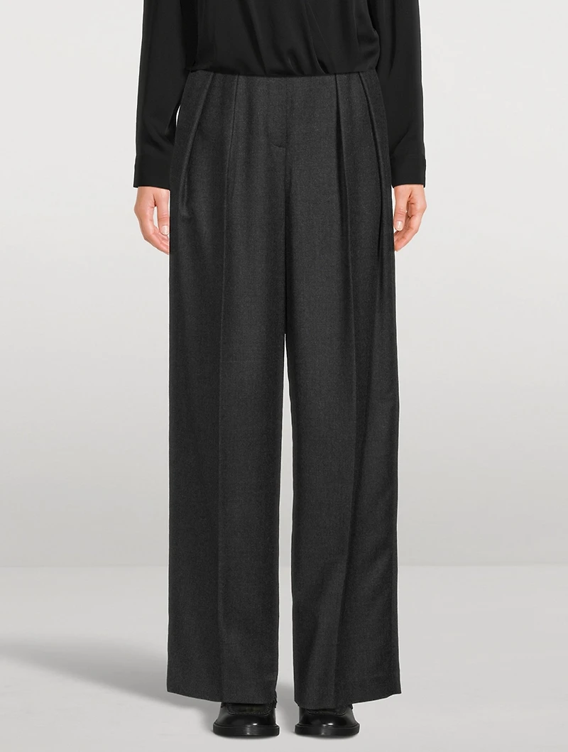 Flannel Wool Wide-Leg Trousers
