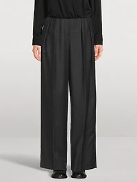 Flannel Wool Wide-Leg Trousers
