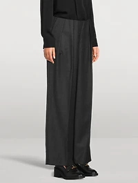 Flannel Wool Wide-Leg Trousers
