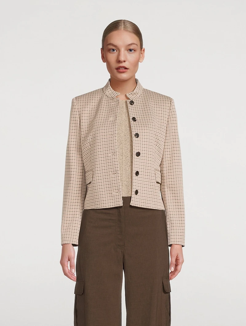 Cropped Jacket Houndstooth Print