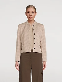 Cropped Jacket Houndstooth Print