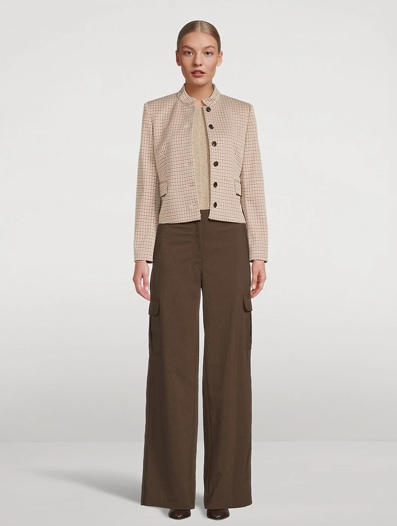 Cropped Jacket Houndstooth Print