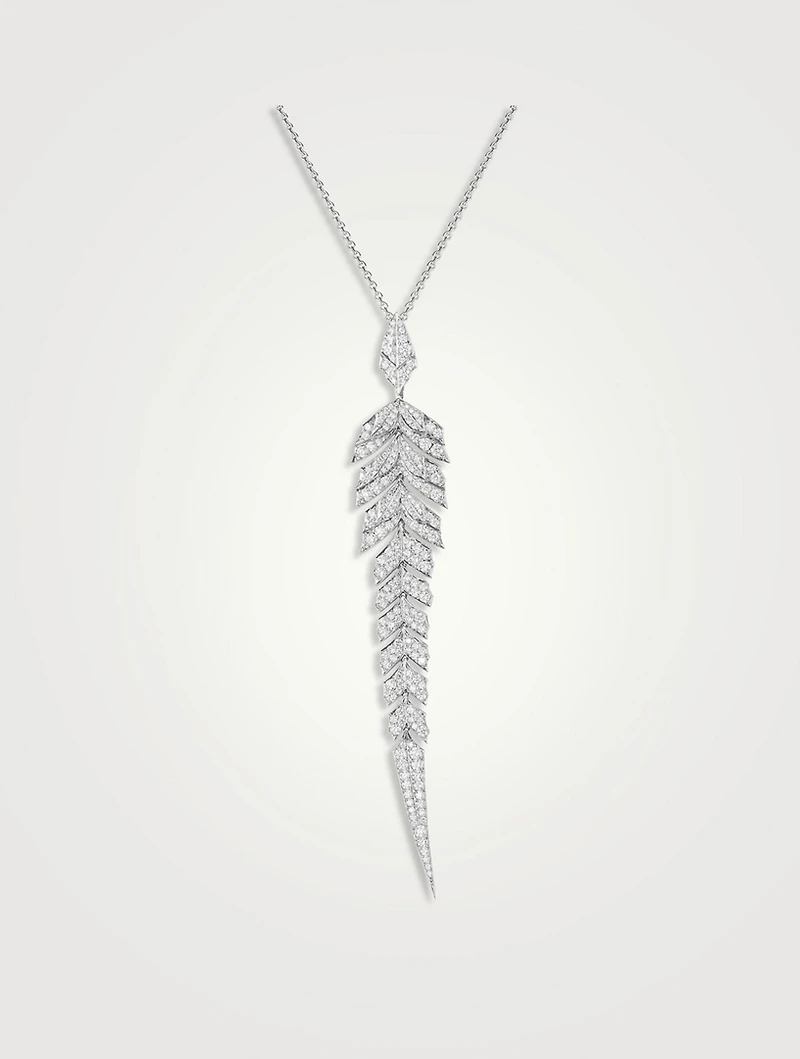 Magnipheasant 18K White Gold Pendant Necklace With Pavé Diamonds