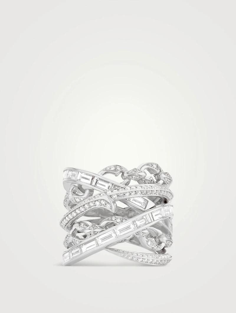 Thorn Embrace Bound Together 18K White Gold Big Band Ring With Diamonds
