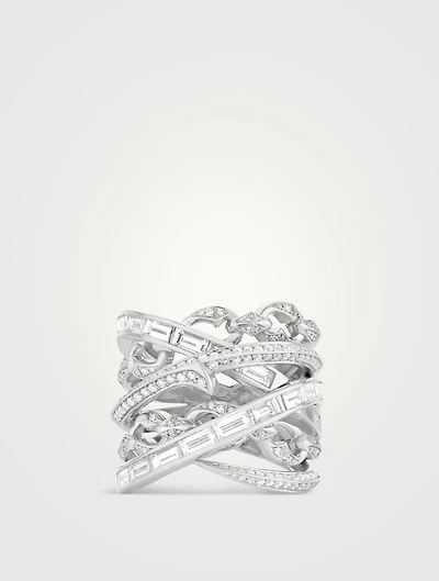 Thorn Embrace Bound Together 18K White Gold Big Band Ring With Diamonds