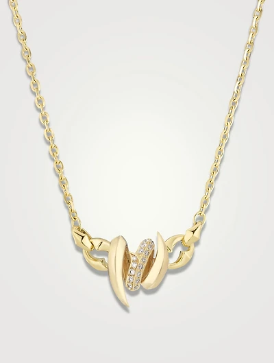 Thorn Embrace 18K Gold Entwined Inline Pendant Necklace With Diamonds
