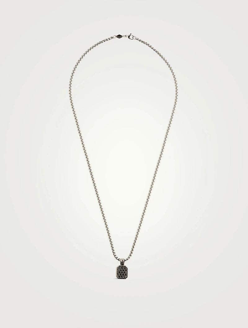 Stainless Steel Necklace with Black Square Pendant