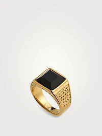 18K Gold Plated Brick Signet Ring With Agate
