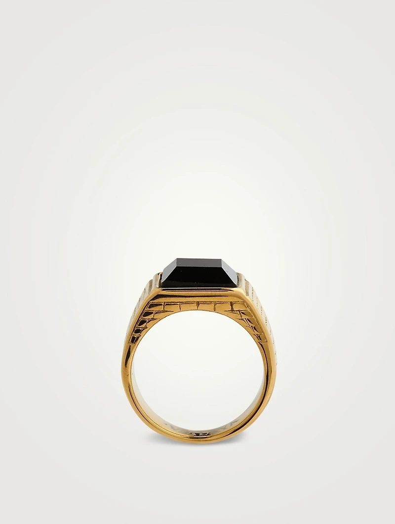 18K Gold Plated Brick Signet Ring With Agate