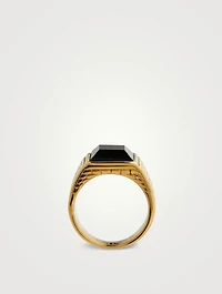 18K Gold Plated Brick Signet Ring With Agate