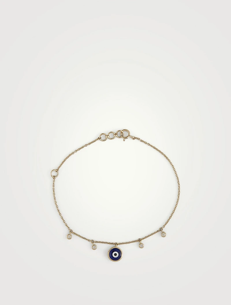 Gold Drop Evil Eye Gem Chain Bracelet