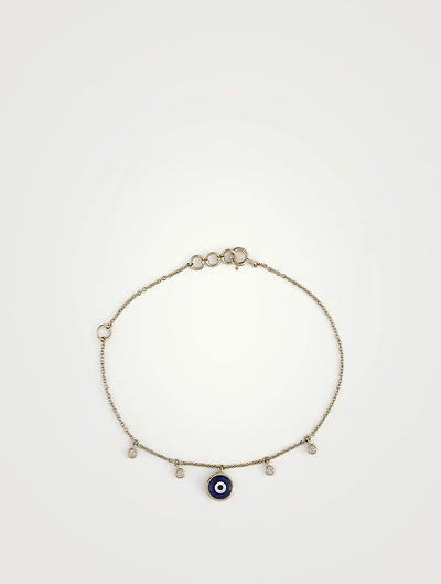 Gold Drop Evil Eye Gem Chain Bracelet