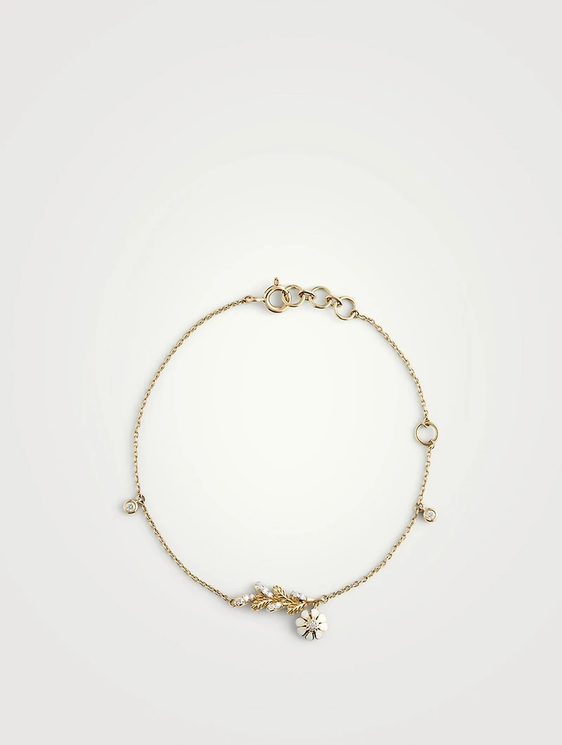 Gold Blossom Chain Bracelet With Gems