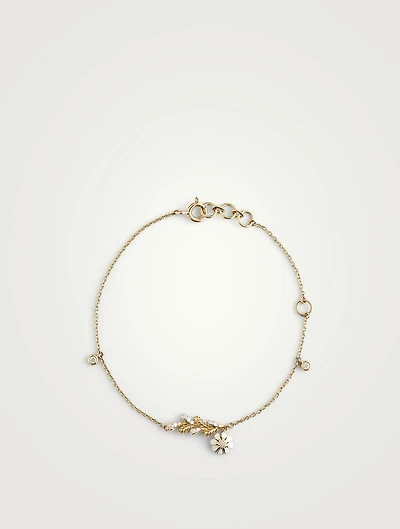 Gold Blossom Chain Bracelet With Gems