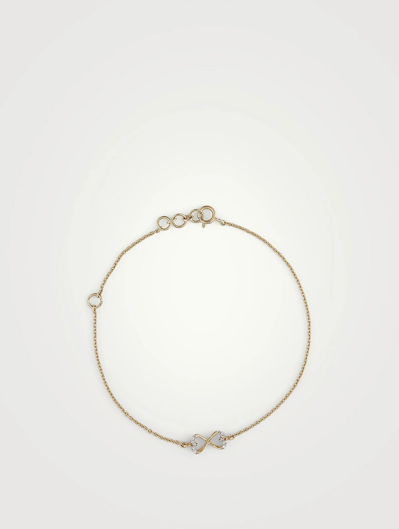 Gold Twist Heart Chain Bracelet With Gems