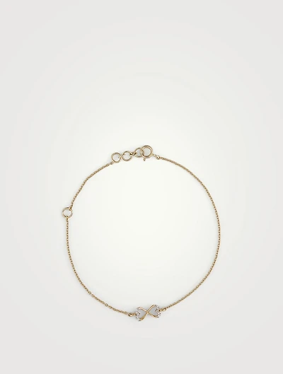Gold Twist Heart Chain Bracelet With Gems