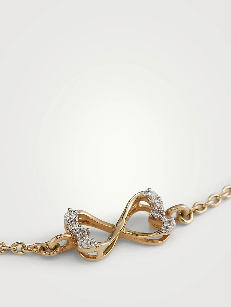 Gold Twist Heart Chain Bracelet With Gems
