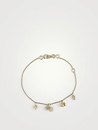 Gold Flower Drop Chain Bracelet With Gems